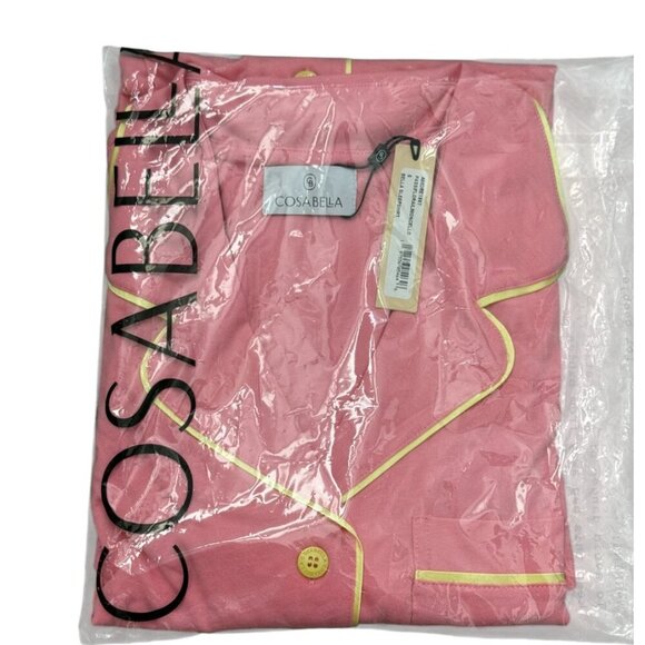 Cosabella Bella Women's Long Sleeve Shirtdress Pink W Yellow Stripe NWT Size S - Picture 6 of 6